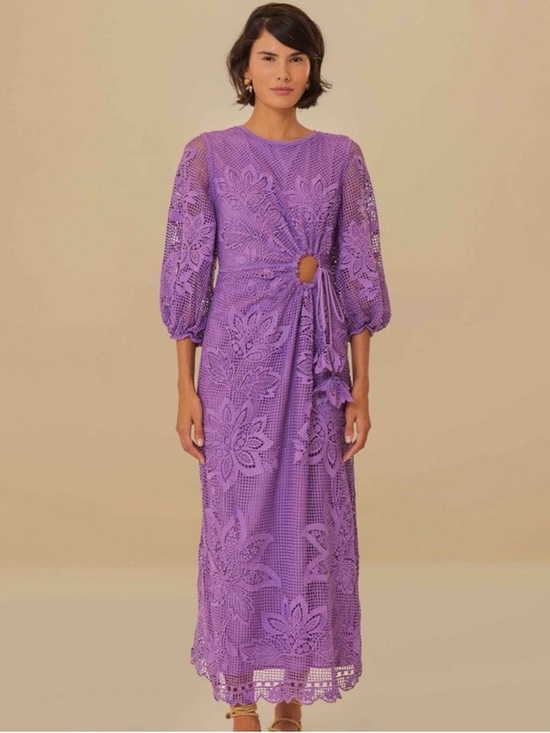 FARM Rio Dresses & Skirts - FARM Rio Purple Crochet Midi Dress with Ring Detail